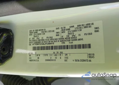 2020 Ford F-150 Xlt z USA, uszkodzony, nr VIN 1FTEW1C54LFC00415